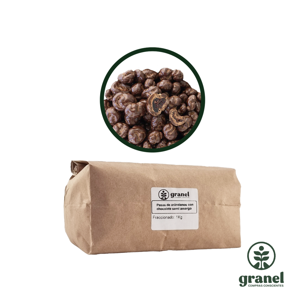 Pasas de arándanos con chocolate semi amargo 1kg