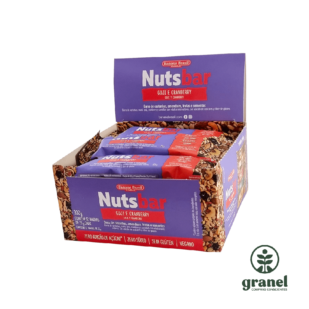 Barra de cereales de goji y arándanos Nutsbar 25g. Caja 12 unidades